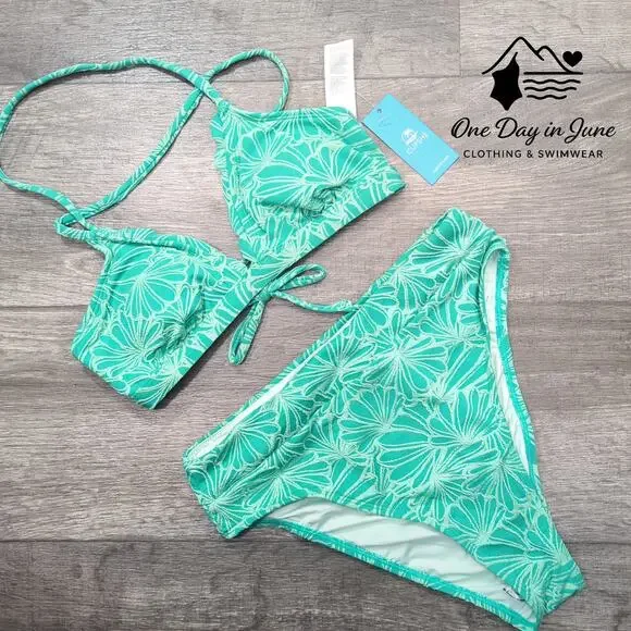 Cupshe Textured Tie Back High Waist Bikini Swimsuit Size S