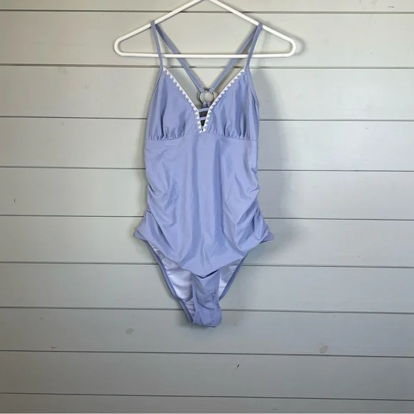 Cupshe Light Blue One-Piece Swimsuit with White Trim
