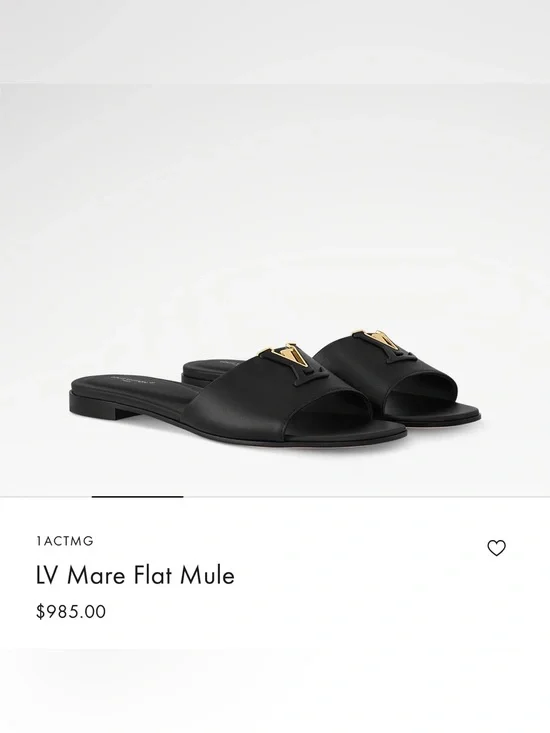 Louis Vuitton Black Open-Toe Slide Mules with Gold LV Hardware