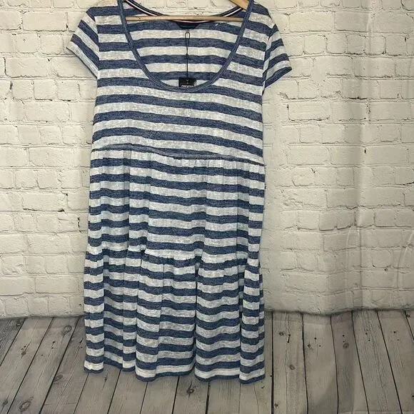 Tommy Hilfiger GRAY/BLUE STRIPES Wide Stripe Cap‎ Sleeve Dress Cover-up, US L/XL