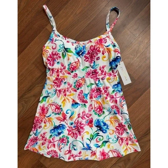 NWT Anne Cole Women's Surplice Maillot Swim Dress‎ Swimsuit Floral Size 10