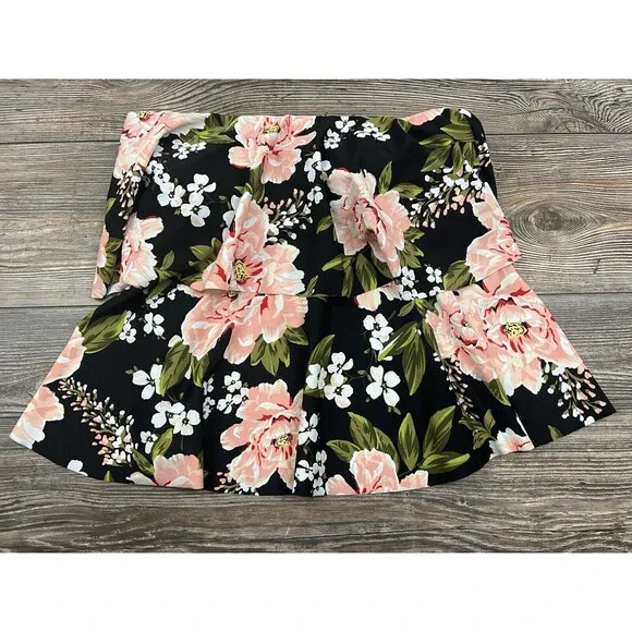Kona Sol Tankini Swimsuit Top Ruffled Bandeau Removable Strap Floral Print Small