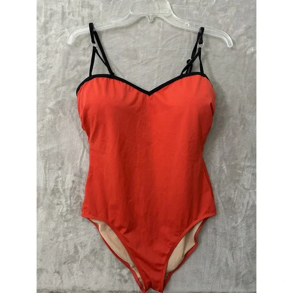 Spiegel Swimsuit Womens 16 Red One Piece Bathing Suit Black Trim Padded Straps‎