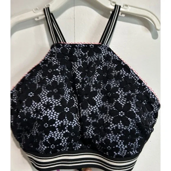 Victorias Secret Bikini‎ Top Women Small Black Floral Lace High Neck Strappy