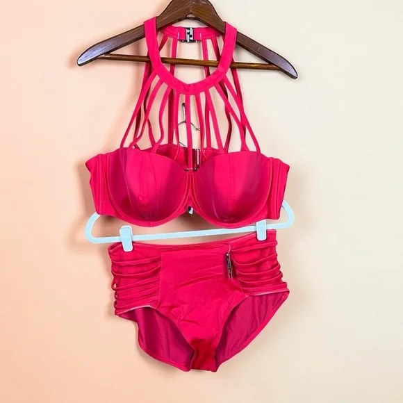 NWT Adore Me Strappy‎ Red Bikini Set 42DD/Large