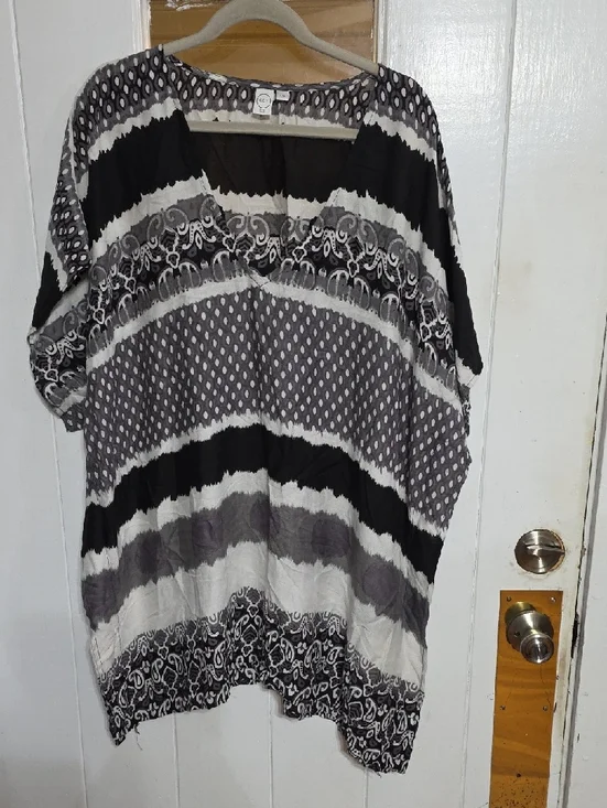 Koy Resort Women's Beach‎ Cover Up Tunic Black/Gray/White Pattern Block Sz L EUC