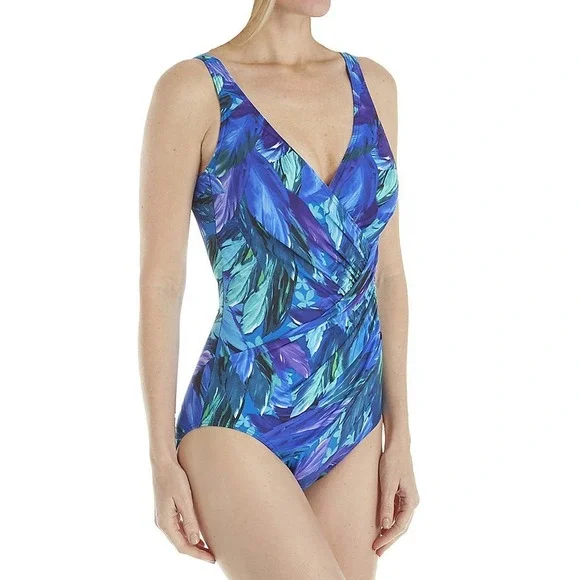 Miraclesuit NWT 2B Flamenco Oceanus‎ Blue Tummy Control One Piece Swimsuit US 10