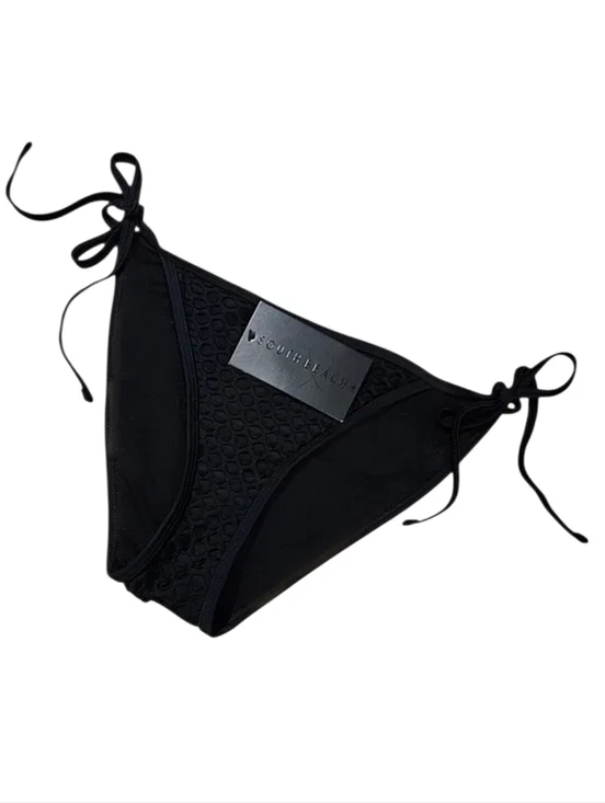 South Beach Black Honeycomb Tie Sides Bikini Bottoms Swimwear Size 6 NWT