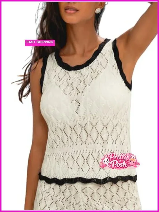 Crochet Sleeveless Cropped Beach Cover Up Top for Swimwear