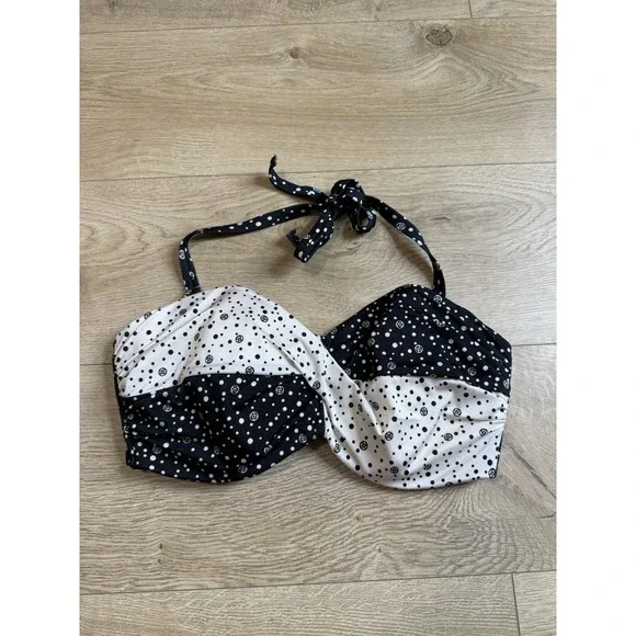 EUC Y2K Victorias Secret‎ Twist Knockout Bikini Top Black White Polkadot SZ 34DD