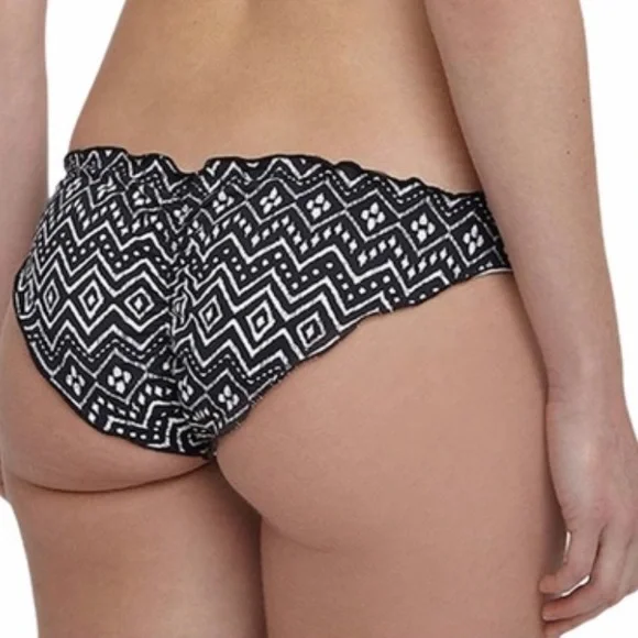Eberjey Women's Bikini Ruffled Brazilian Sandy Black Zen Stones Nylon Bottom S