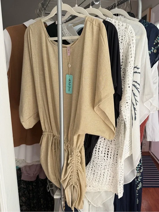 NWT Luli Fama Costa Buena Gold Shimmery South Beach Dress Coverup - Size M