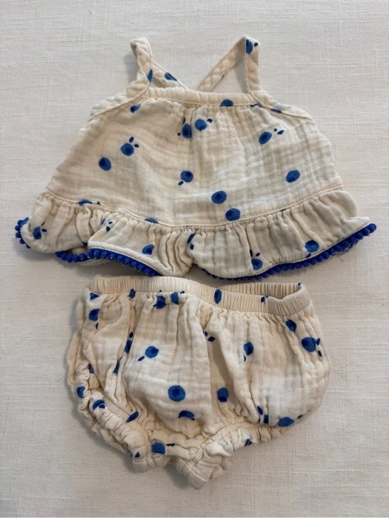 Cat & Jack Cream Muslin Diaper Cover Set with Blue Dot Trim