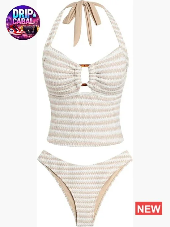 Tankini Swimsuits for Women Halter Ring Tummy Control Two Piece Set