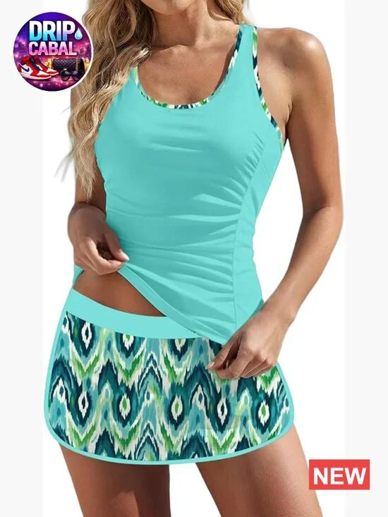 Tummy Control Tankini Swimsuit with Skirt Athletic Two Piece
