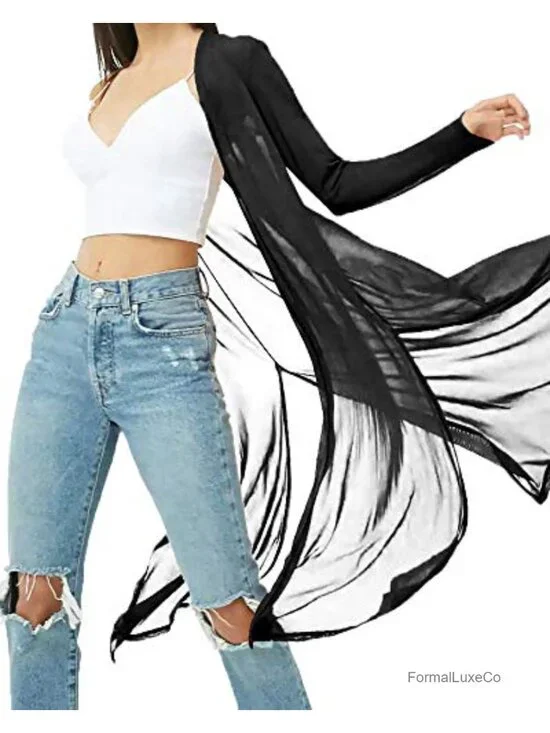 Sheer Long Sleeve Mesh Cardigan Cover Up