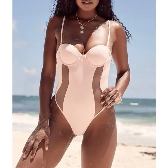 NWT House of CB Seychelles Padded Swimsuit in Blush‎ Pink
