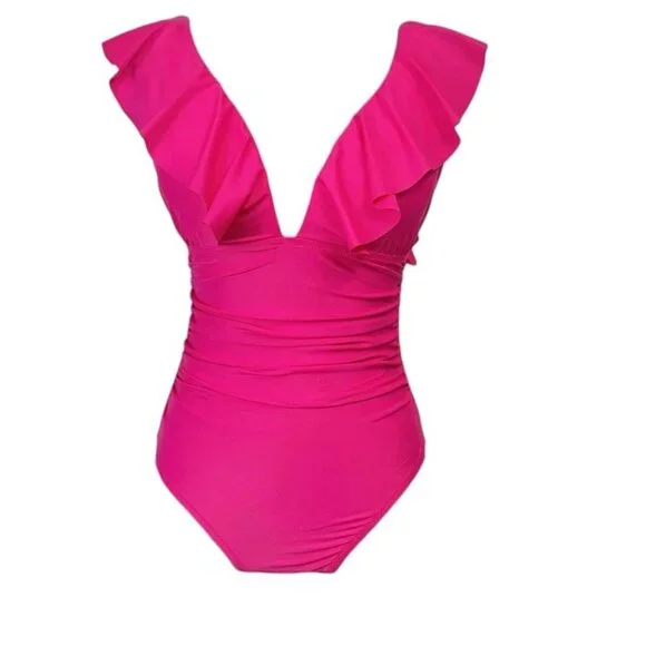 NEW j.crew women's‎ ruched ruffle one-piece swimsuit, radiant fuchsia, size 10