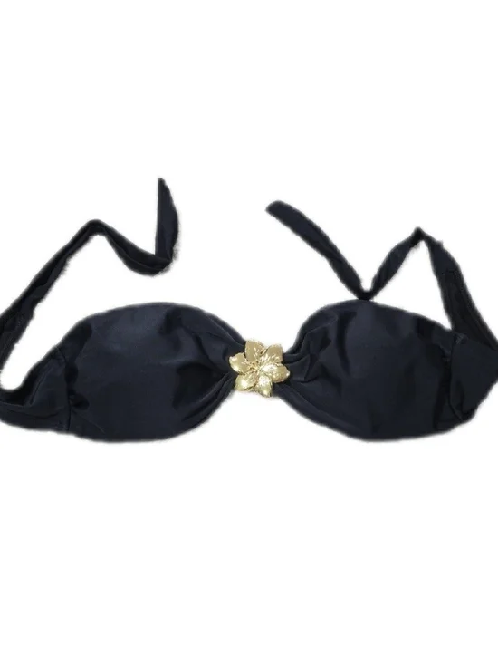 Black Strapless Bandeau Bikini Top with Gold Flower Accent