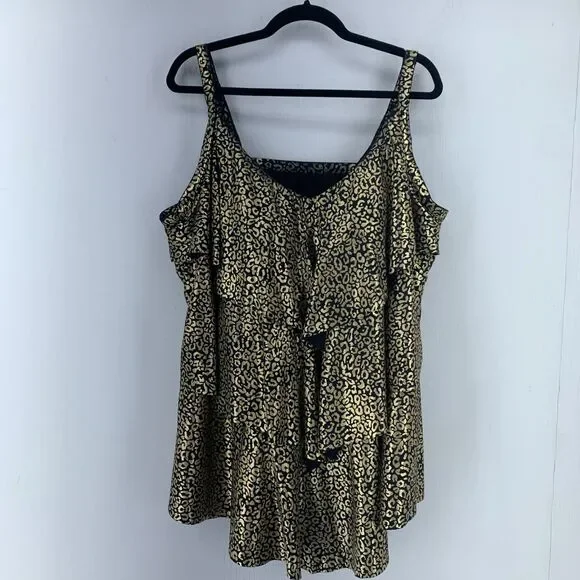 Swimsuits‎ For All Womens 30 Swim Top Tankini Layered Tiered Gold Regency Glam