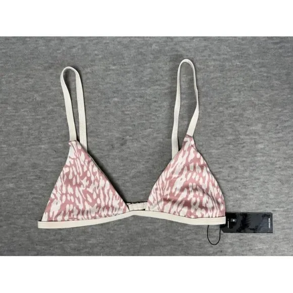 Tavik Triangle Bikini Top‎ Women's Small White Peach Animal print Beach Swimwear
