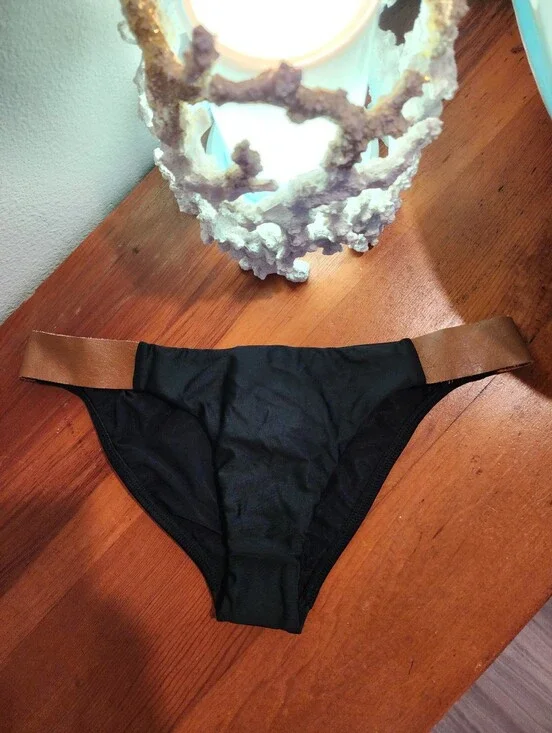 NEW! VIX PAULA HERMANNY SZ S Black Bikini Bottom with Leather Accent Sides