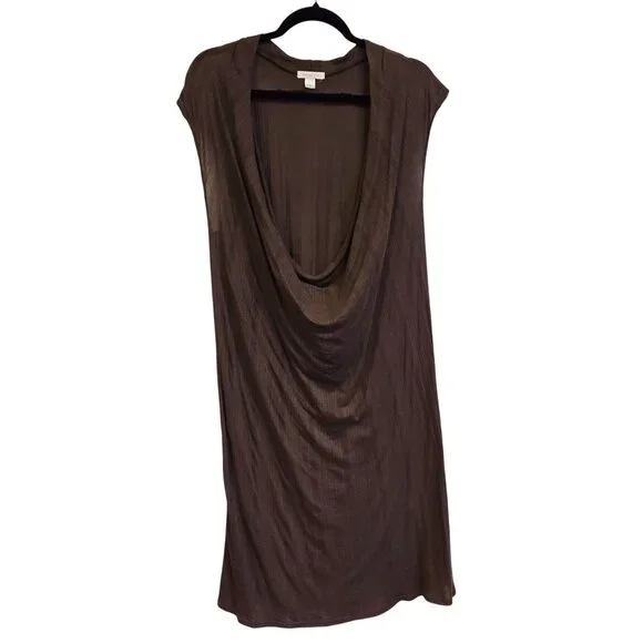 Garnet Hill S‎ Brown Sleeveless Deep Cowl Neck Dress Sheer Gauzy Swim Coverup
