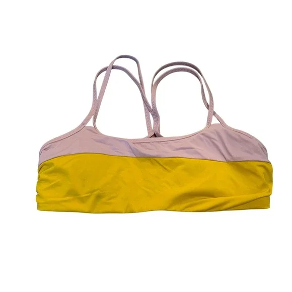 Athleta Bikini Top Yellow Purple Medium Strappy Back‎ Athletic Swim Beachwear