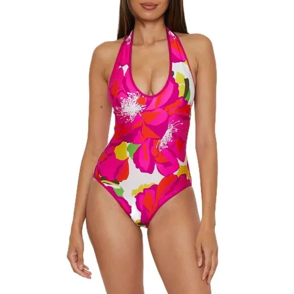 Trina Turk Womens Standard Bloom Reversible One Piece Swimsuit Plunge Neck 6 NWT