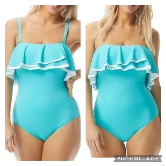 Coco Reef AQUA Contours Ruffled One-Piece‎ Swimsuit Size 10 (34D)