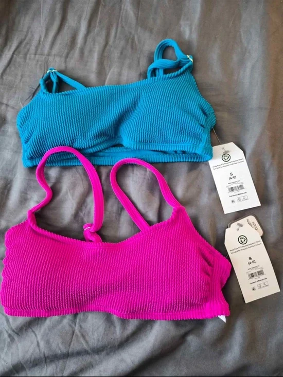 Turquoise and Hot Pink Ribbed Bralette Set, Women Intimates & Sleepwear