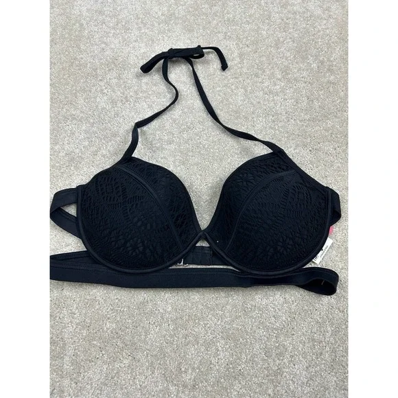 Hula Honey Swimwear Women's Black XL‎ Halter Underwire Padded Bikini Top