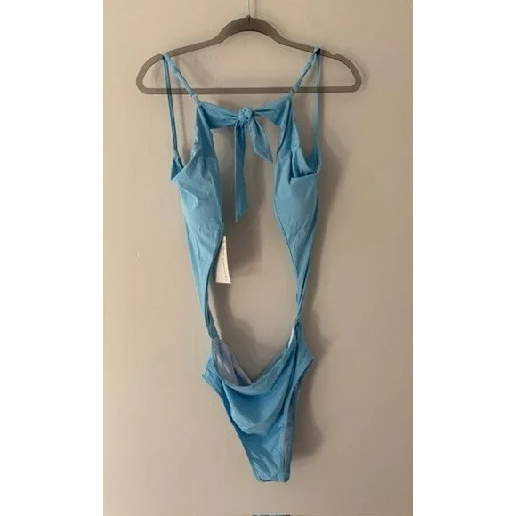 CHYBI Sky Blue Cutout Monokini One Piece Swimsuit Front Tie Women Large NWT