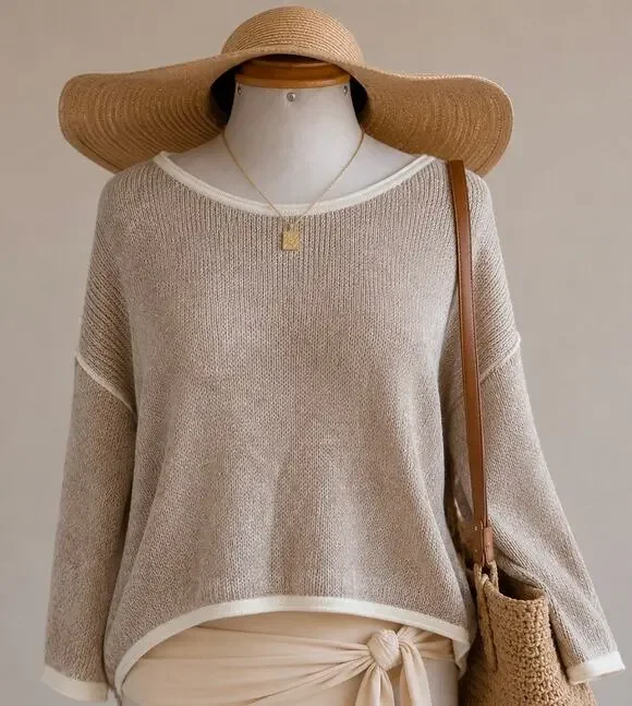Cupshe Knit Coverup Women’s Small Beige Comfy Swim Beach Relaxed Fit