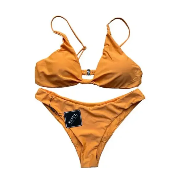 ZAFUL Bikini Set Tie Knot Spaghetti Strap High‎ Cut Orange Swimwear Women's L/8