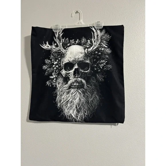 Santa Skull Pillowcase forest spirit pagan aesthetic black white tattoo festive
