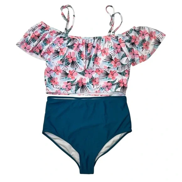 2 piece Off the Shoulder‎ High Waist Tropical Bikini Size Medium NWOT Swimsuit