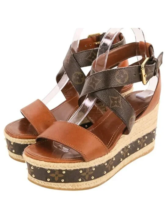 Louis Vuitton Boundary Line Monogram Jute Espadrilles Sandals 38 Brown