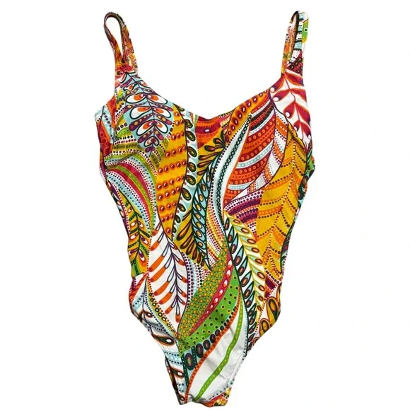 ROIDAL Spain Luxury one‎ piece swimsuit tropical D cup sz6 highcut leg bold chic