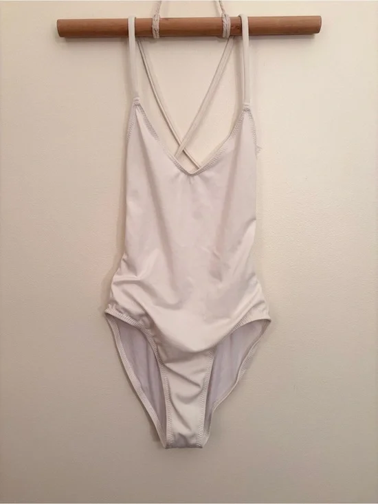 Norma Kamali White One-Piece Swimsuit with Crisscross Back