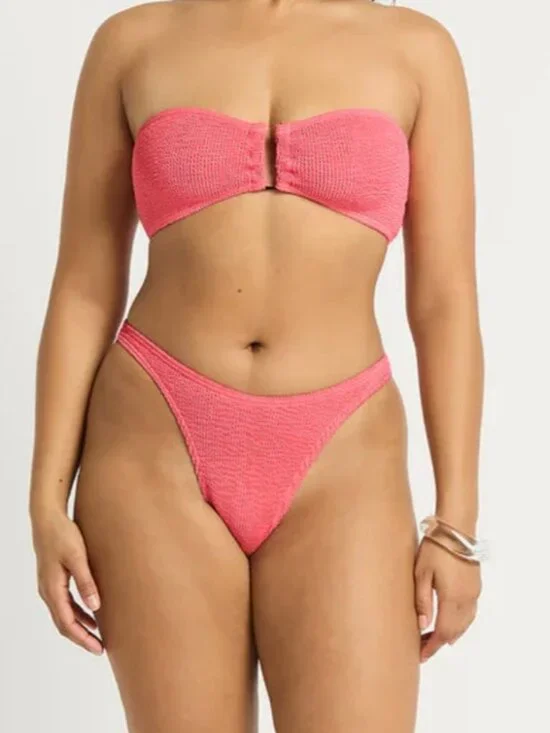 Bond Eye Neon Azalea Bandeau Bikini Set One Size Cheeky Pink Crinkle NEW Summer