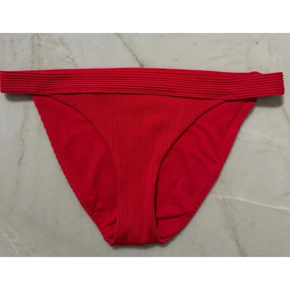 Hollister Swim Red Ribbed Multi-Strap Bikini Bottom Low Rise Women Large