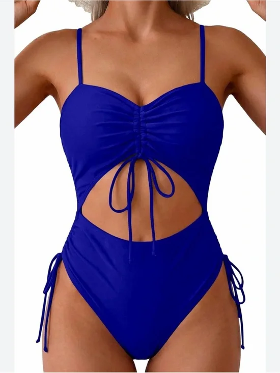 Girls' Royal Blue Ruched Cutout One-Piece Swimsuit - Kids Swim