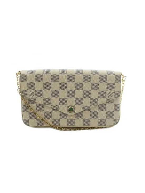 Louis Vuitton Pochette Damier Azur Chain Wallet Shoulder Bag Beige Navy