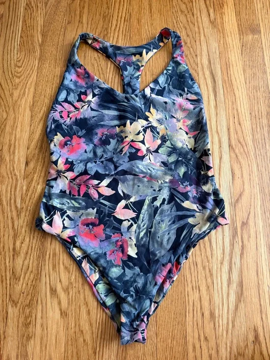 Boys + Arrows black floral Beck one piece swim bathing suit Medium