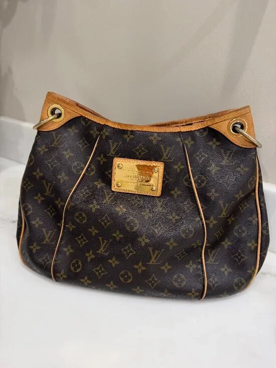 Louis Vuitton Brown Monogram Galleria GM Shoulder Bag with Tan Trim