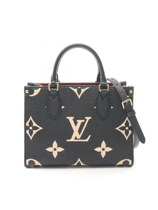 Louis Vuitton Handbag On The Go PM Bicolor 2-Way Black Beige Leather
