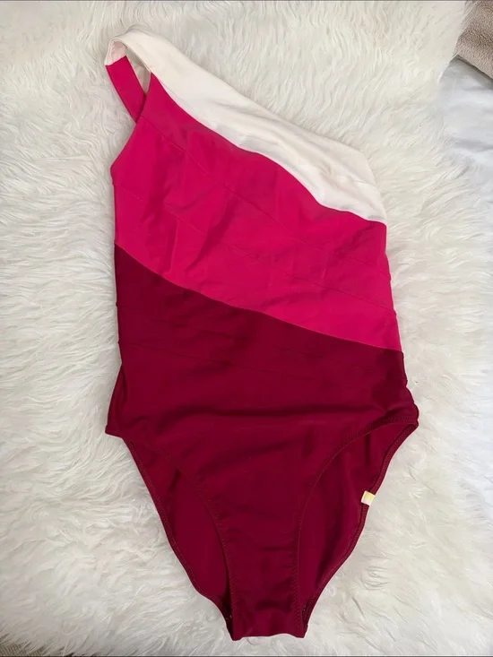 Summersalt One-Shoulder Colorblock Swimsuit - White, Pink & Berry size 4