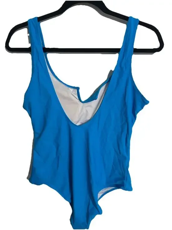 Catalina One Piece Swimsuit Women L Blue Scoop Neck Cutout