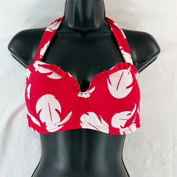Disney Hot Topic Lilo & Stitch Red Tropical Leaf Halter Bikini Top Small NEW